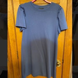 Navy frill shoulder dress